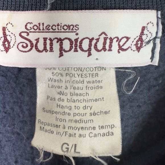 VTG 80s Surpiqûre Sweatshirt Navy Red Geometric Men’s L / Women’s XL Oversized - Picture 6 of 12